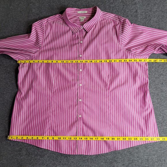 LL Bean 3X Pinpoint Oxford Purple Stripe Wrinkle Resist 3/4 Sleeve Button Shirt - Picture 4 of 10